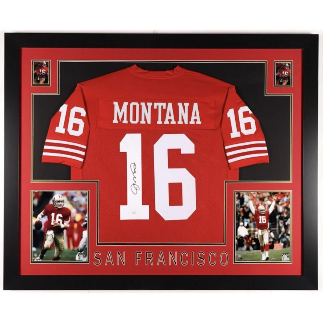 Joe Montana Signed 35x43 Custom Framed Jersey (JSA COA) (1 of 1)