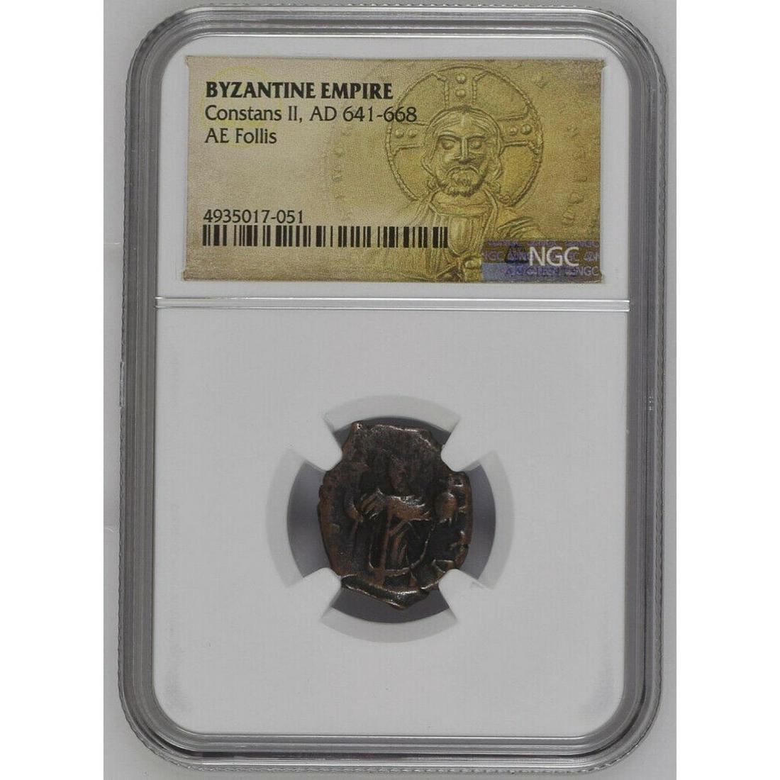 AD 641-668 Byzantine AE Follis NGC - Constans II: These coins are almost 1,500 years old and are from the well-known Byzantine Empire. These pieces are known as "Portrait of Christ Coins" since the obverse bears a depiction of Jesus Christ. Each coin