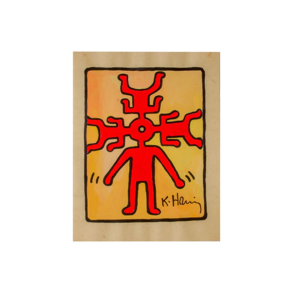 RARE Keith Haring Authentic Drawing on Vintage Paper SI: RARE Keith Haring Authentic Drawing on Vintage Paper SIGNED and Stamped by Haring Estate