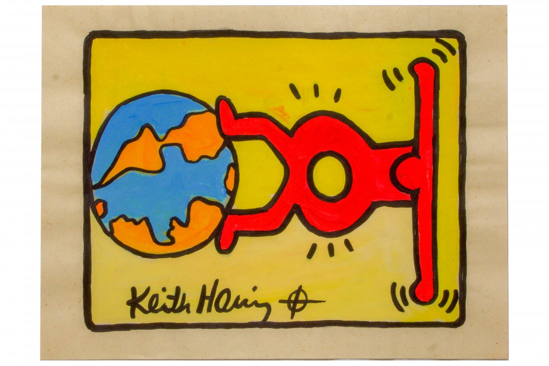 RARE Keith Haring Authentic Drawing on Vintage Paper (1 of 2)