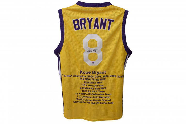 Kobe Bryant Signed Framed Custom Purple Basketball Stat Jersey BAS