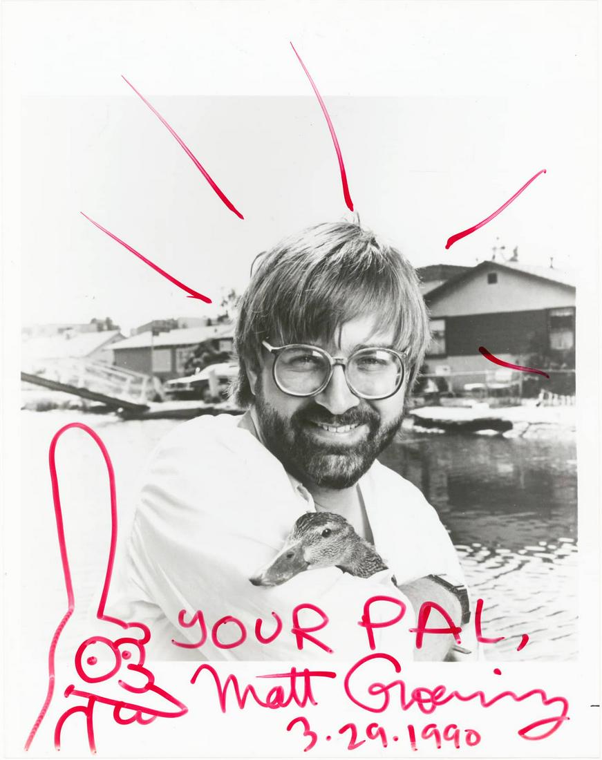 Matt Groening Signed 8x10 Photograph w/ Bongo Sketch (1 of 2)