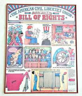 Rare Signed 396/500 Lionel Kalish Original 1988 ACLU: Rare Signed 396/500 Lionel Kalish Original 1988 ACLU Bill Of Rights Art Poster