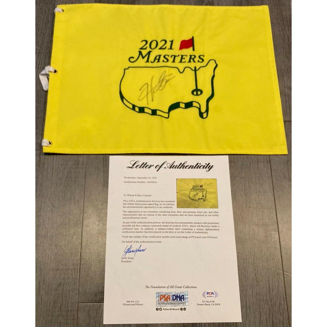 Hideki Matsuyama signed 2021 Masters Flag PSA LOA (1 of 1)