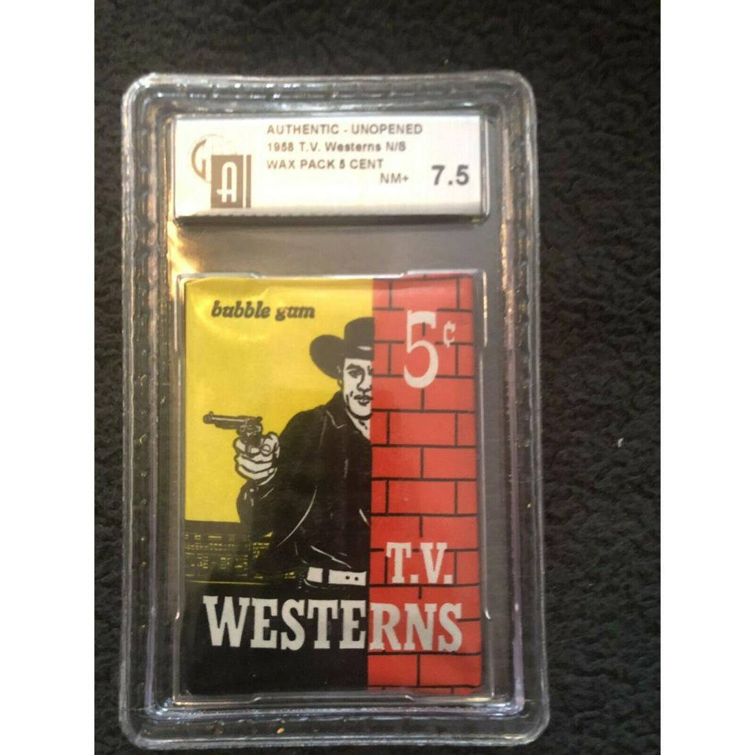 1958 TOPPS T.V. WESTERNS BUBBLE GUM CARD 5 CENT WAX: 1958 TOPPS T.V. WESTERNS BUBBLE GUM CARD 5 CENT WAX PACK GAI 7.5 BEYOND RARE GEM