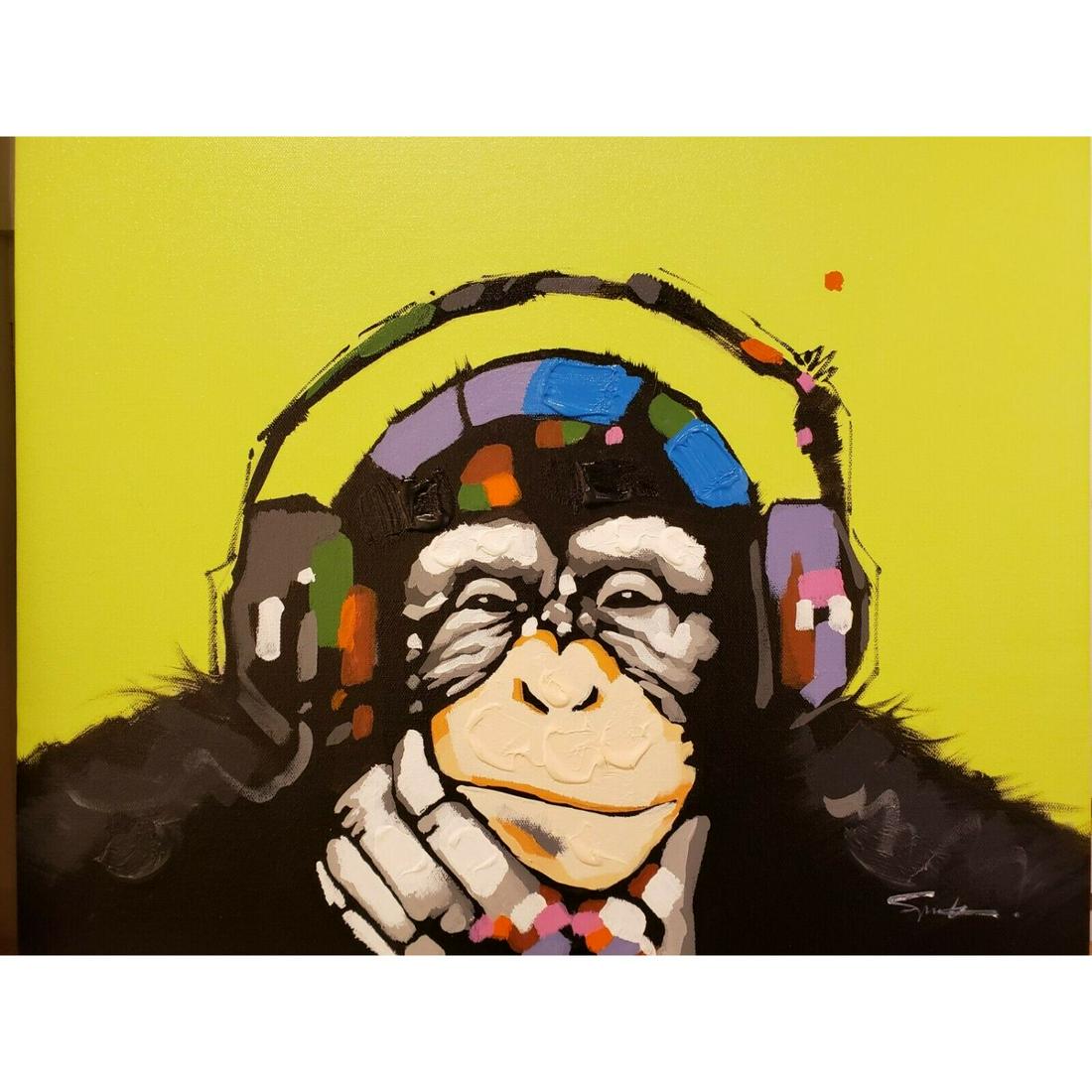 Monkey Oil Painting On Cotton Canvas Hand Painted: Monkey Oil Painting On Cotton Canvas Hand Painted Textured