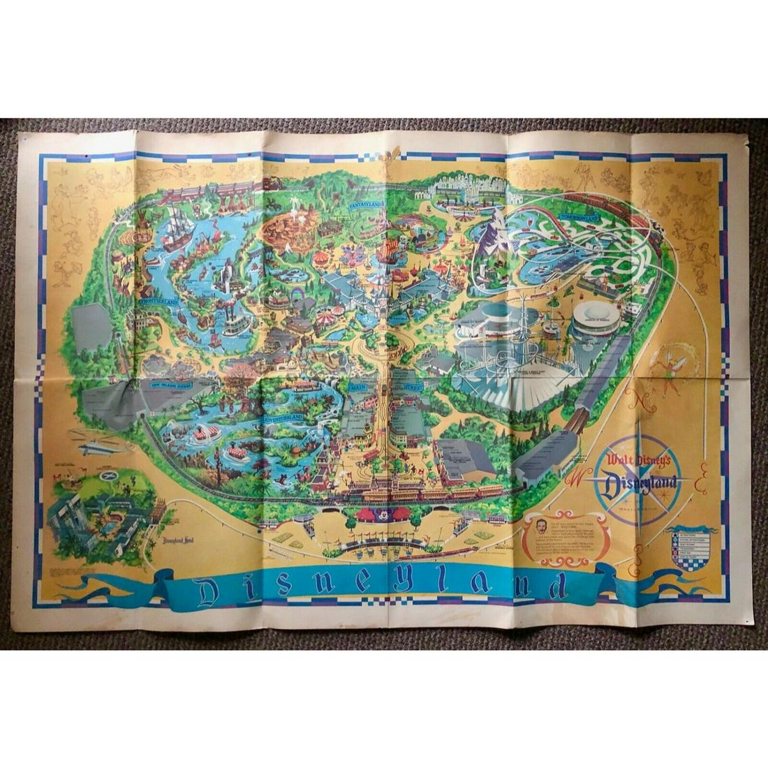 Vintage DISNEYLAND MAP Wall Poster 1968 30 x 44" DISNEY (1 of 1)