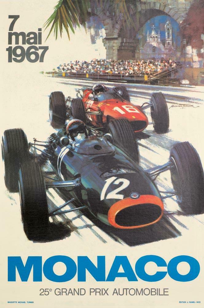 MONACO GRAND PRIX 1967 VINTAGE FRENCH RACE CAR POSTER (1 of 1)
