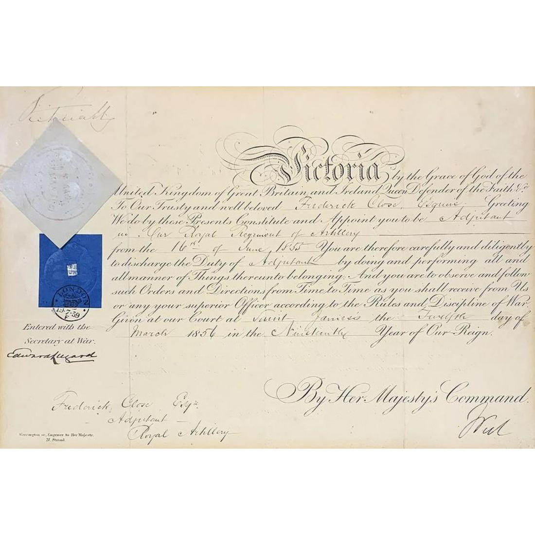 Queen Victoria Signed Royal Document, 1885 Military (1 of 2)