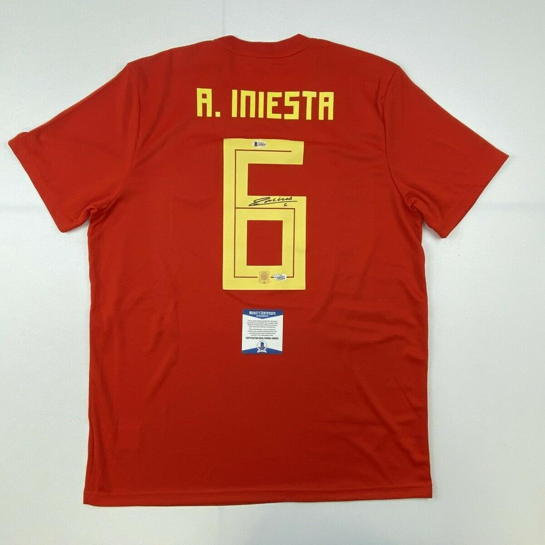 ANDRES INIESTA Signed Spain Red Soccer Jersey (BAS COA) (1 of 2)