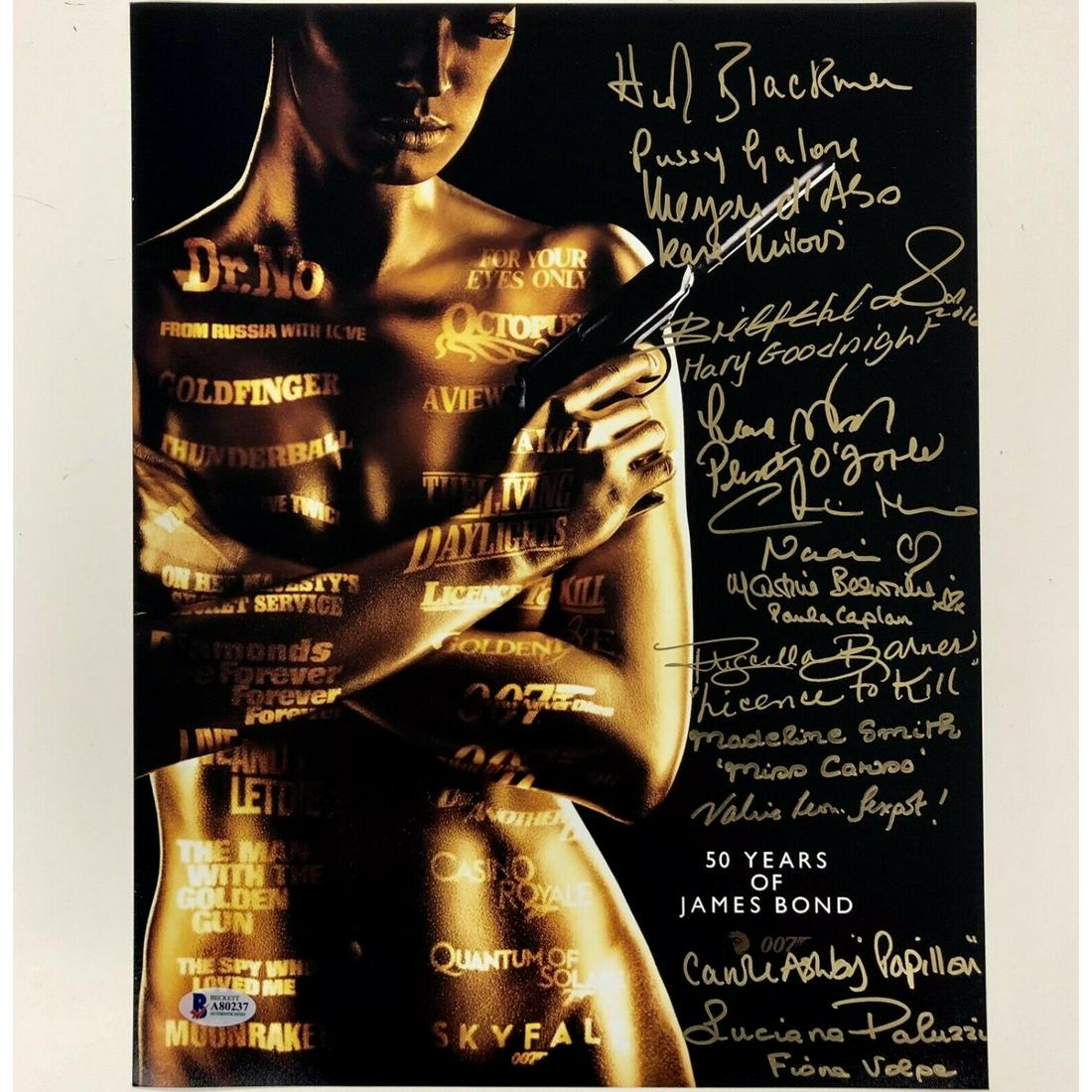 James Bond Girls signed 11x14 Photo ~ 11 Autos &: The item is signed by 11 "Bond Girls" from James Bond films: Honor Blackman (Pussy Galore), Britt Eckland (Mary Goodnight), Lana Wood (Plenty O'Toole), Martine Beswick (Paula Caplan), Caroline Munro (