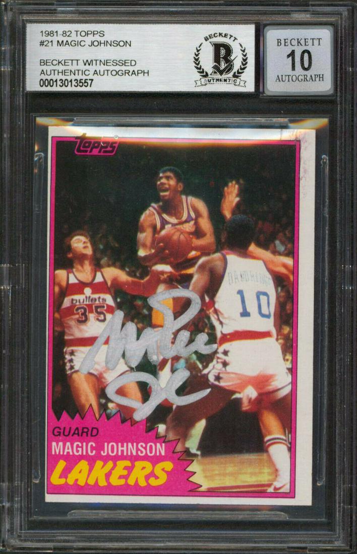 Magic Johnson Authentic Signed 1981 Topps #21 Card Auto (1 of 2)