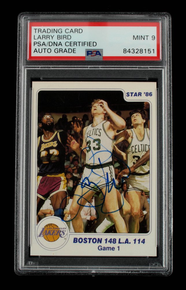 Larry Bird Signed 1985-86 Star Lakers Champs #2 (PSA En: Larry Bird Signed 1985-86 Star Lakers Champs #2 (PSA Encapsulated)