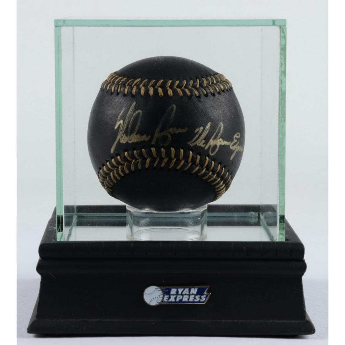 Nolan Ryan Signed OML Black Leather Baseball Inscribed (1 of 1)