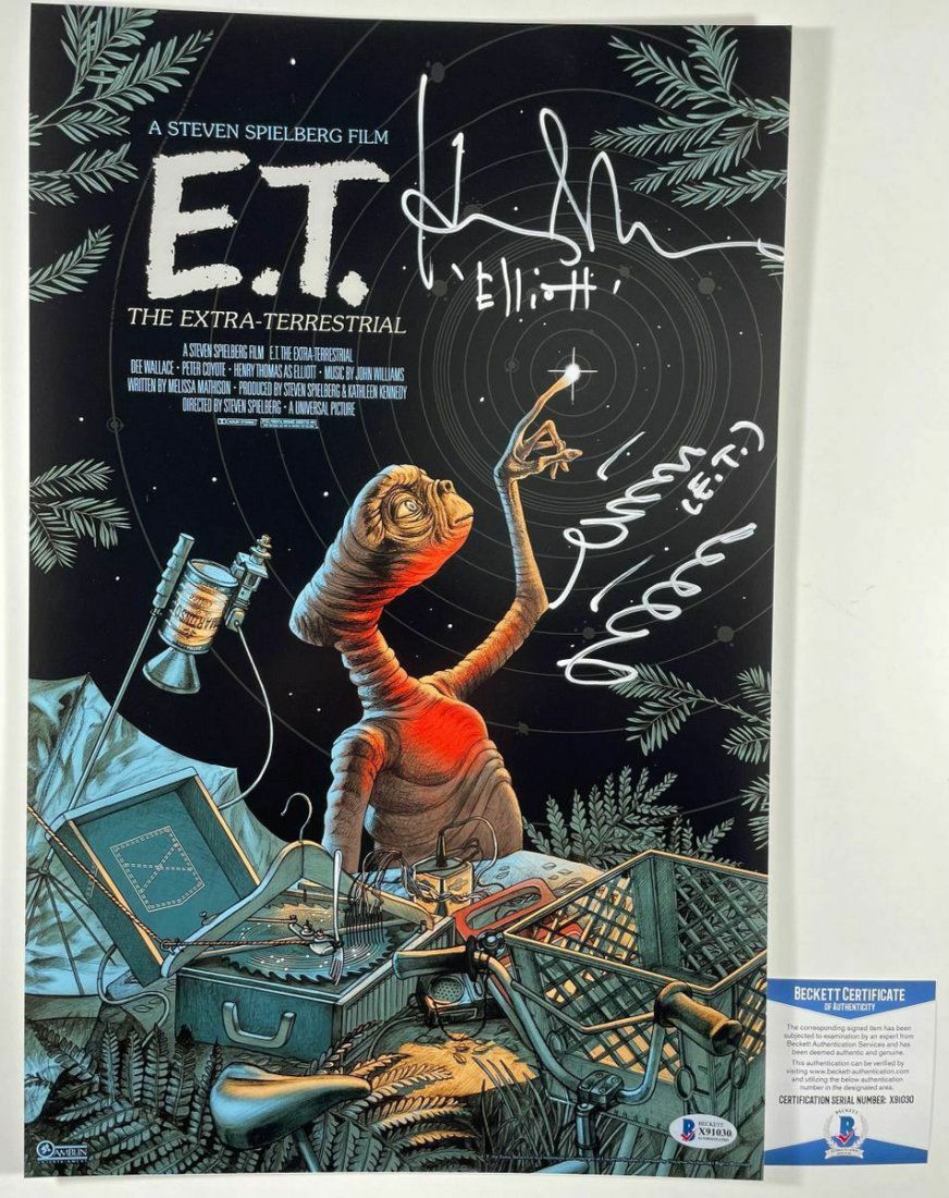 Henry Thomas & Matthew DeMeritt Signed E.T. 11x17 BAS: Henry Thomas & Matthew DeMeritt Signed E.T. 11x17 Poster BAS COA