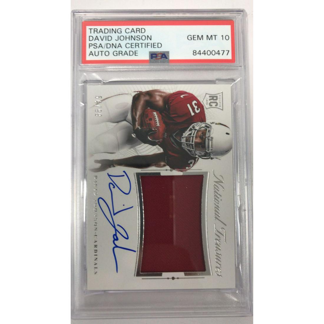 David Johnson 2015 Panini National Treasures Rookie: David Johnson 2015 Panini National Treasures Rookie Signature Materials RC #54/99 PSA 10 AUTO