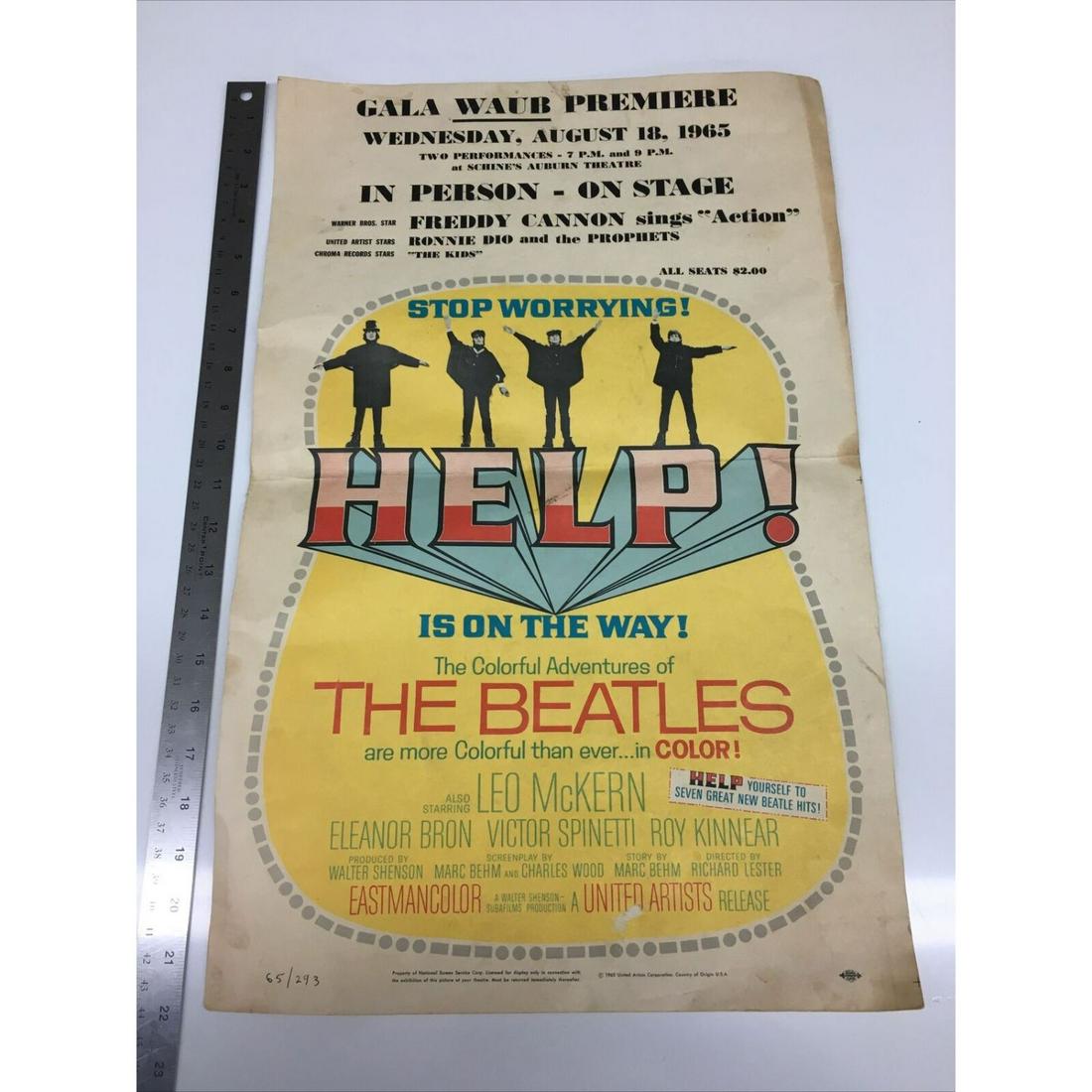 original 1965 Beatles HELP poster 14â€x22 (1 of 2)