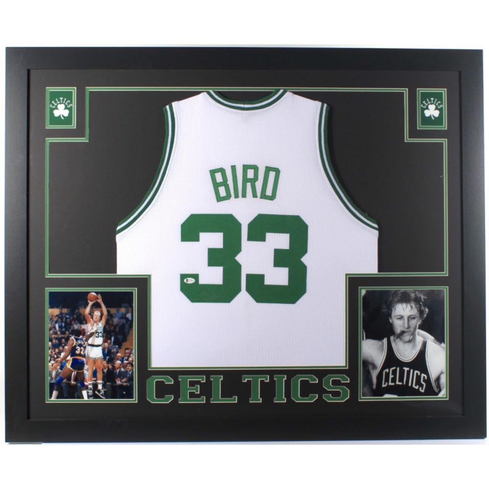 Larry Bird Signed 35x43 Custom Framed Jersey (Beckett: Larry Bird Signed 35x43 Custom Framed Jersey (Beckett COA)