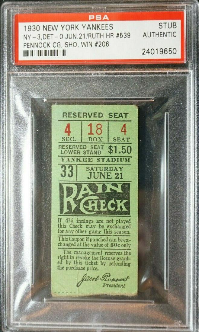 BABE RUTH HOME RUN #539 TICKET STUB 1930: BABE RUTH HOME RUN #539 TICKET STUB 1930