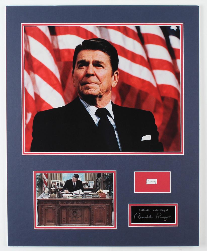 Ronald Reagan 16x20 Custom Matted Cut Display with (1): 40th President of the United StatesCustom matted cut display measures approximately 16" x 20" in size and features a cut from a letter penned by the hand of Ronald Reagan (D. 2004). Please note, you w