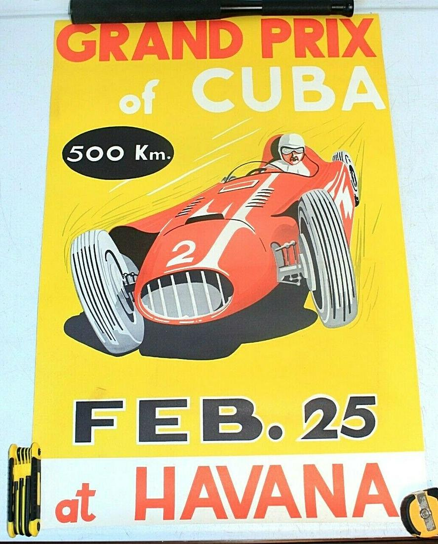 Original Vintage GRAND PRIX of CUBA Havana Racing: Original Vintage GRAND PRIX of CUBA Havana Racing Poster, 28.25"x 19"