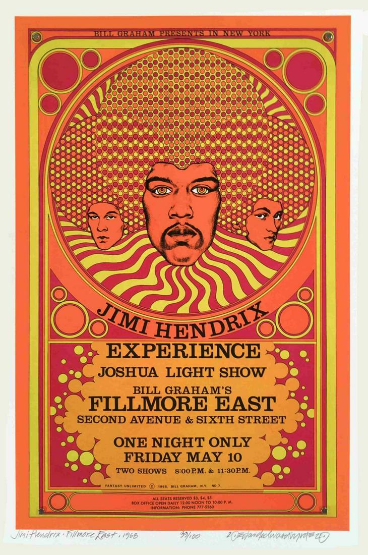 Jimi Hendrix Poster Fillmore East 1968 New Artist (1 of 2)