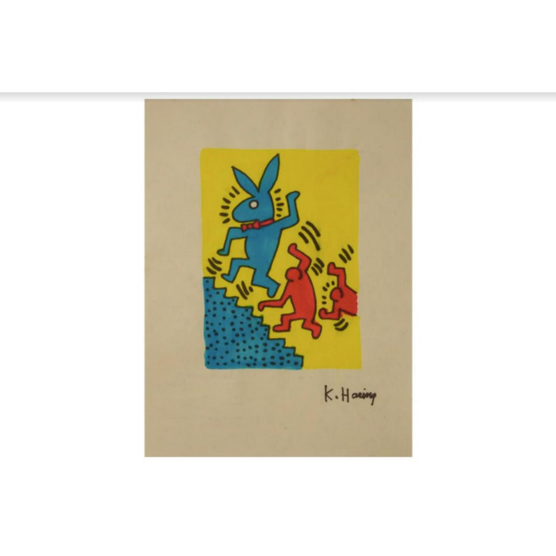 RARE Keith Haring Authentic Drawing on Vintage Paper: RARE Keith Haring Authentic Drawing on Vintage Paper SIGNED and Stamped by Haring Estate