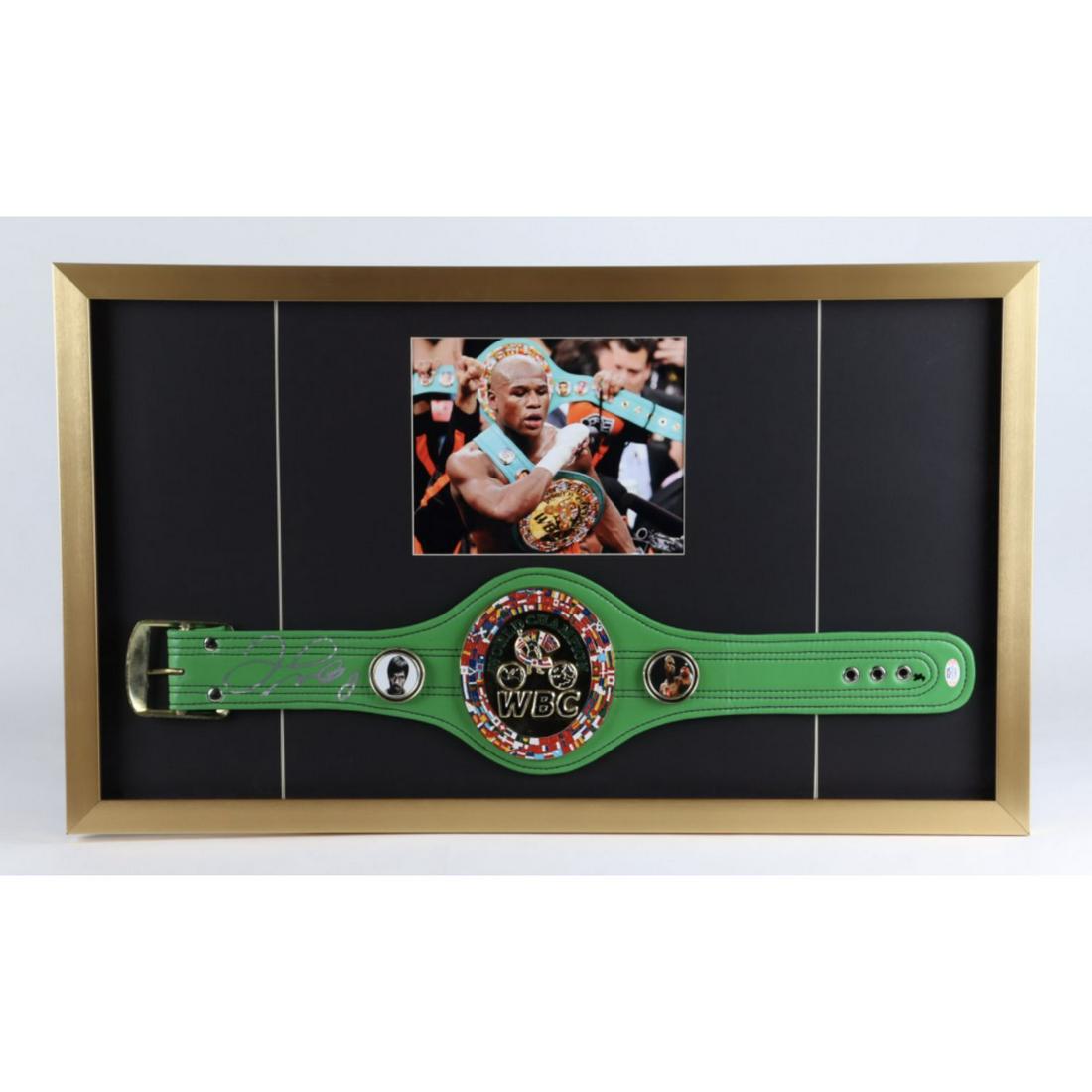 Floyd Mayweather Jr. Signed 20.5x34 Custom Framed: Floyd Mayweather Jr. Signed 20.5x34 Custom Framed Mid-Size Championship Belt Display (PSA)