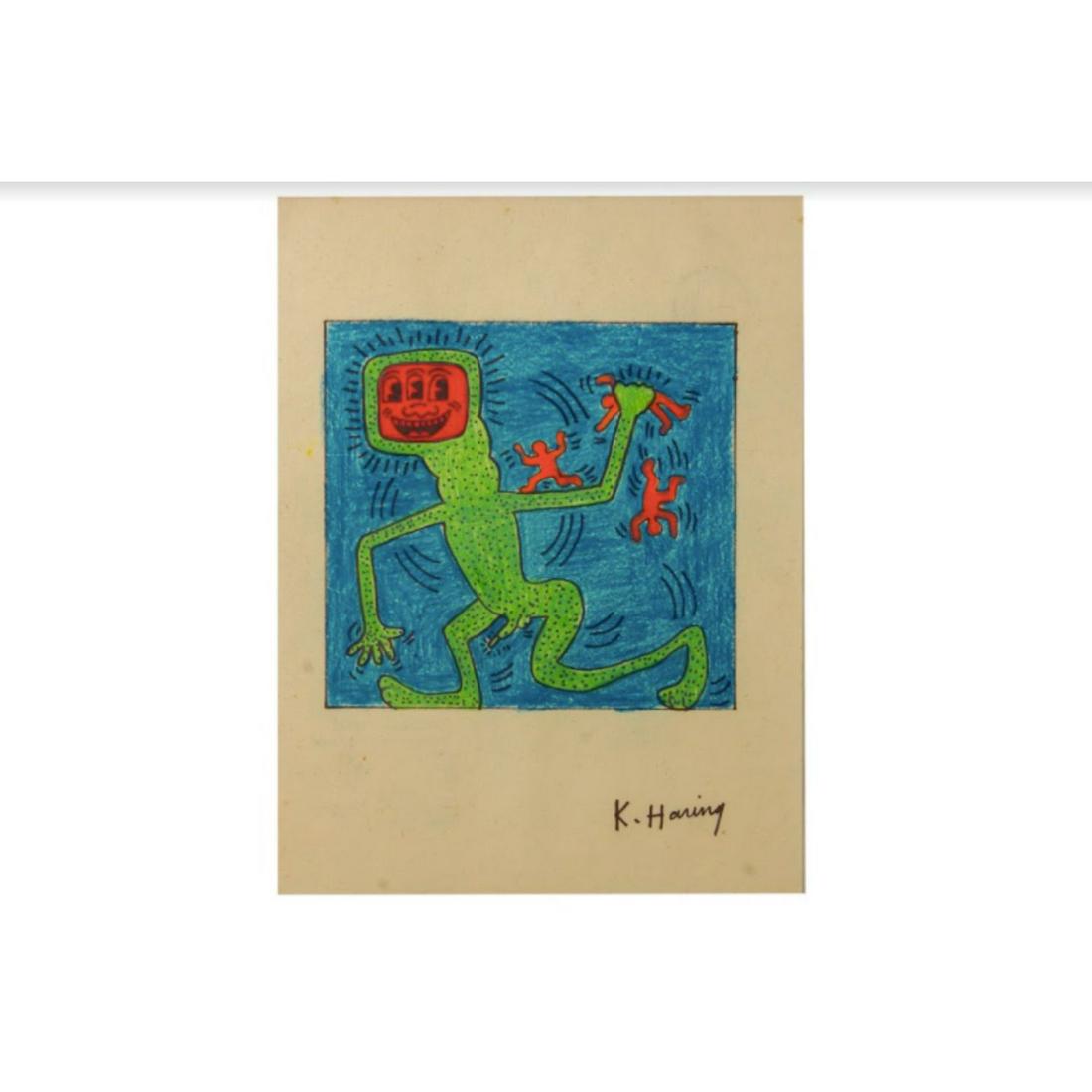 RARE Keith Haring Authentic Drawing on Vintage Paper: RARE Keith Haring Authentic Drawing on Vintage Paper SIGNED and Stamped by Haring Estate