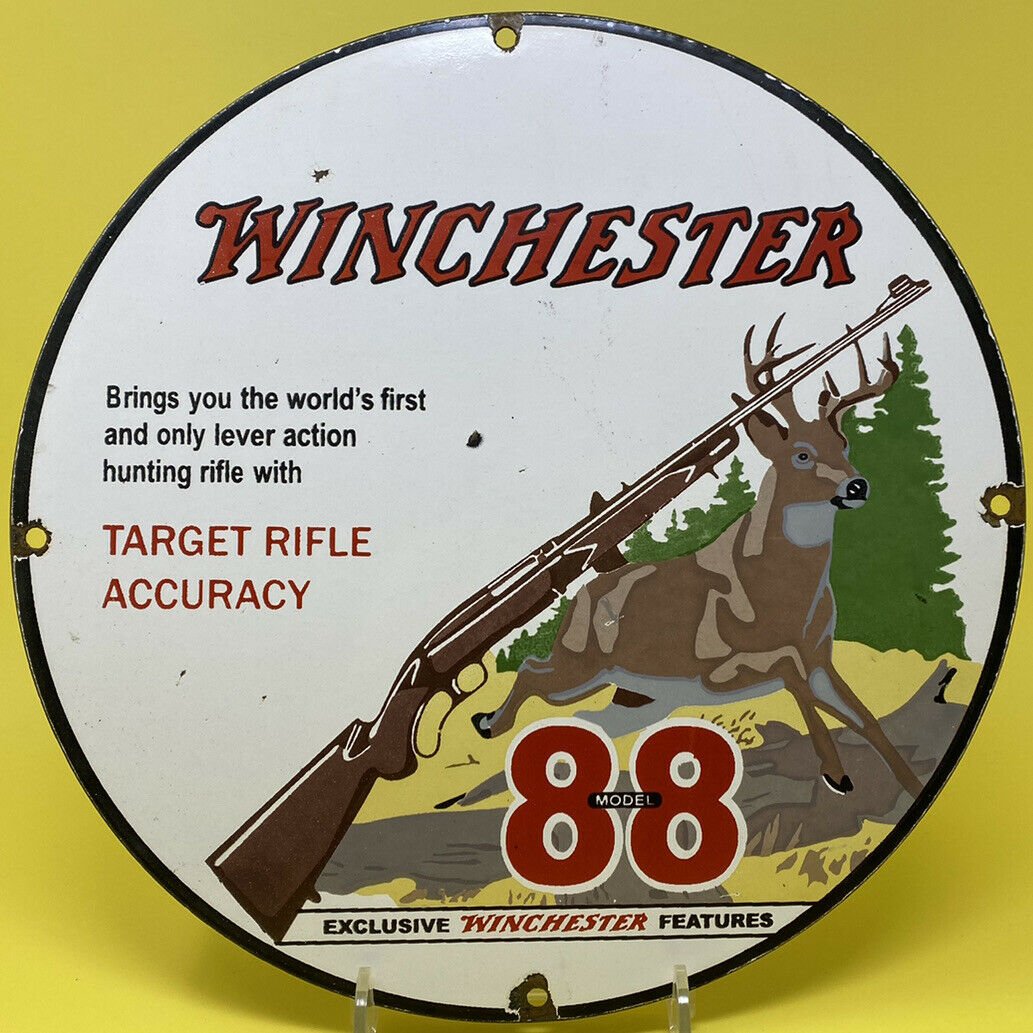 VINTAGE WINCHESTER PORCELAIN SIGN AMMO RIFLE SHOT GUN: VINTAGE WINCHESTER PORCELAIN SIGN AMMO RIFLE SHOT GUN SHELLS BIRD HUNTING DEER