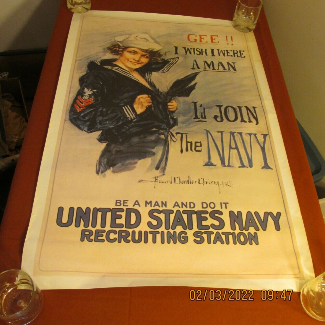 Howard Chandler Christy Gee!! I Wish I Were A Man US Na: Howard Chandler Christy Gee!! I Wish I Were A Man US Navy Recruiting Poster WWI