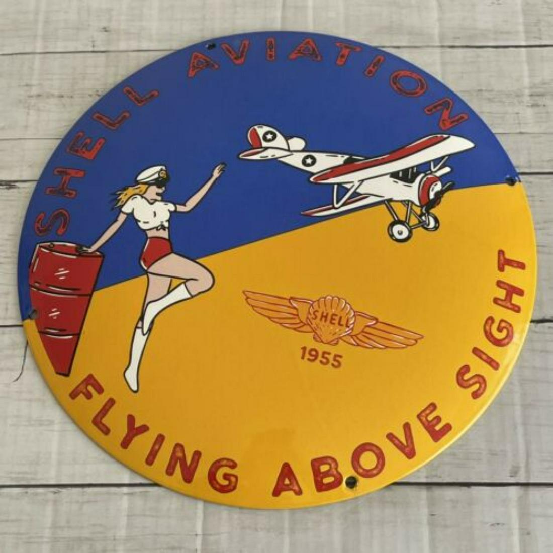 RESERVED SHELL AVIATION PORCELAIN SIGN GAS OIL TANK (1 of 1)