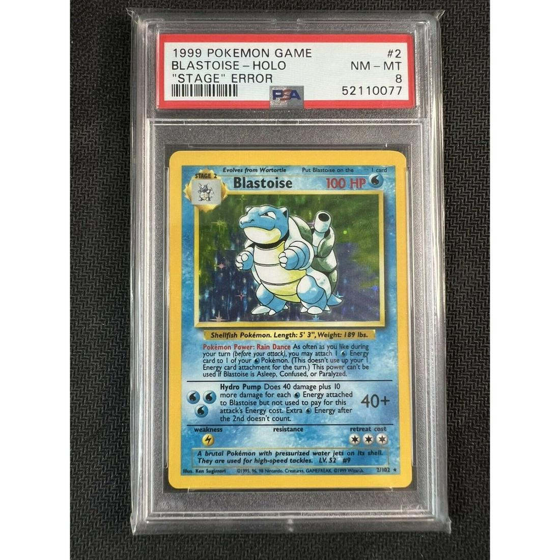 1999 Pokemon Blastoise 'NO STAGE' ERROR 2/102 Base Set PSA 8 (1 of 2)