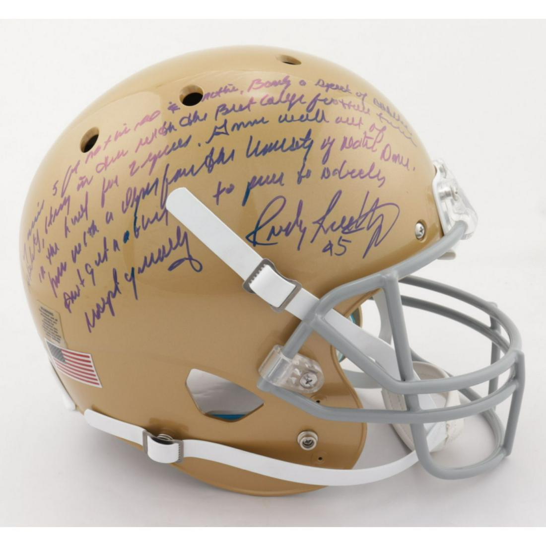 Rudy Ruettiger Signed Notre Dame Fighting Irish Mini Helmet Inscribed "The Play" & "11-8-75" with (1 of 3)