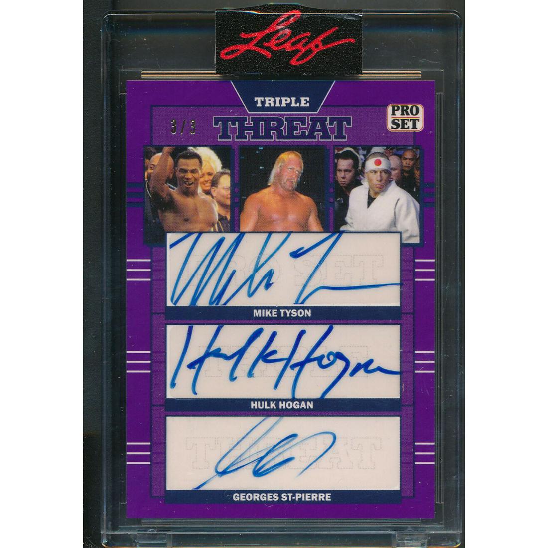 2021 Leaf Triple Threat Purple Mike Tyson/Hulk Hogan/George St Pierre Auto /3 (1 of 2)