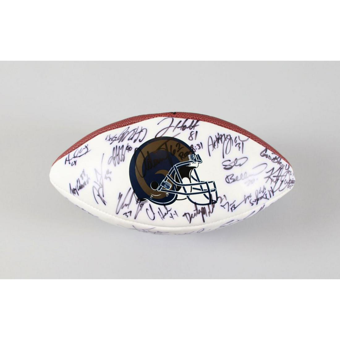 2002 Rams Team-Signed Football Kurt Warner Isac Bruce (JSA LOA) (1 of 2)