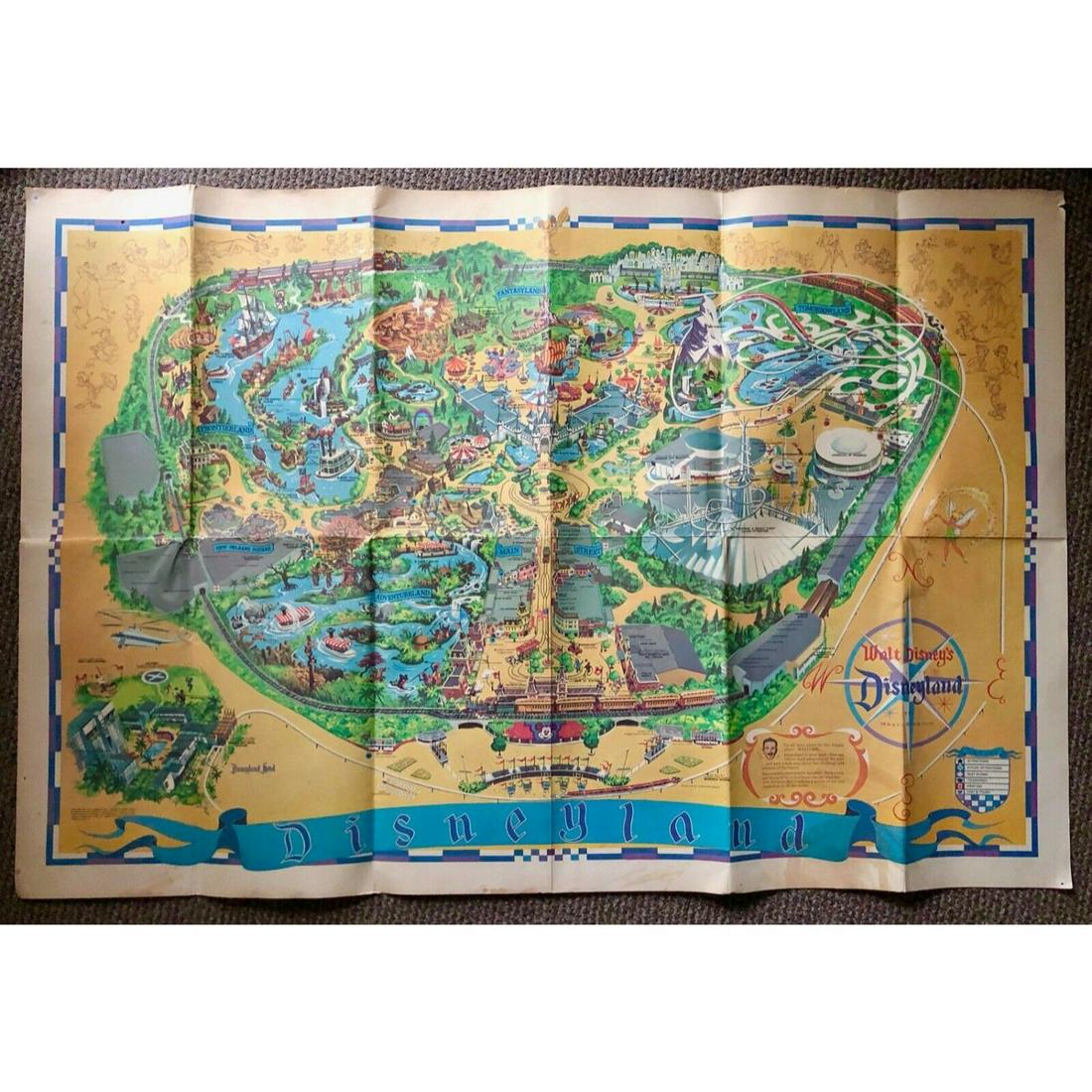Vintage DISNEYLAND MAP Wall Poster 1968 30 x 44" DISNEY ORIGINAL SOUVENIR (1 of 1)