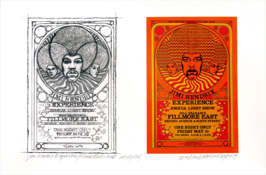 Jimi Hendrix Poster Fillmore East New Orig Image + Sketch Signed David Byrd (1 of 1)