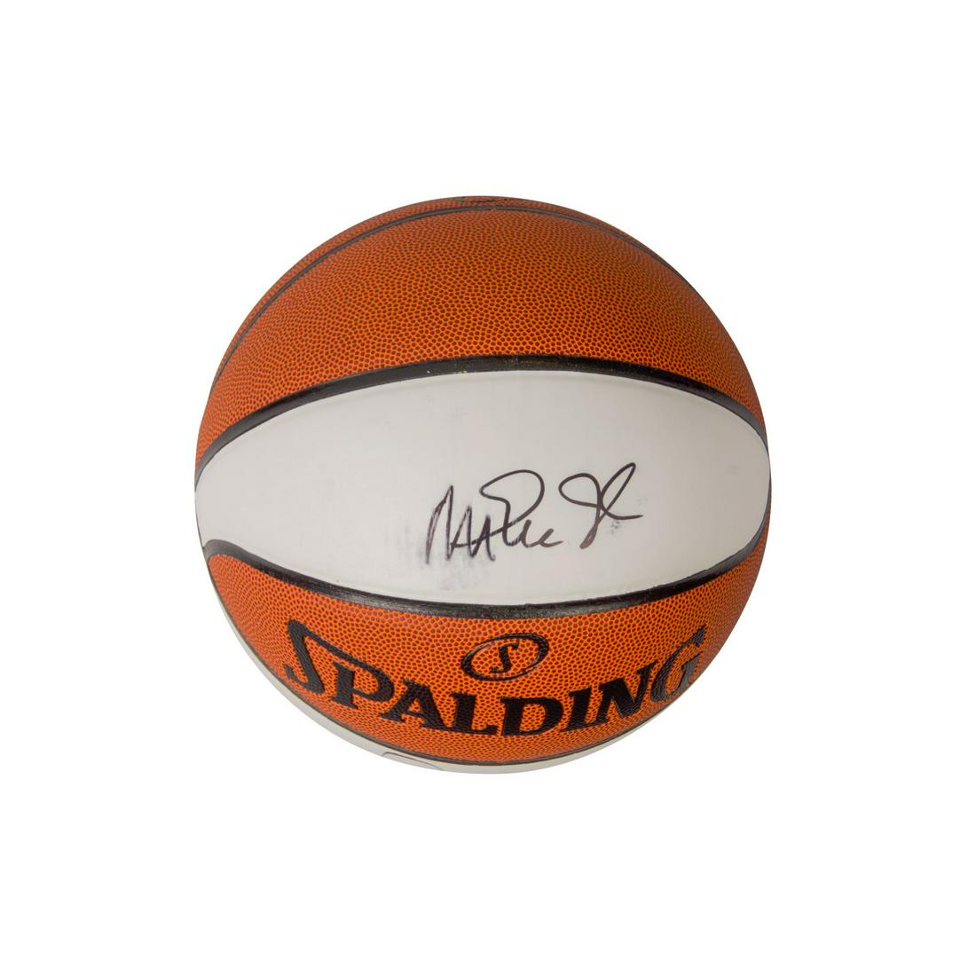 Magic Johnson & Larry Bird Signed BROWN+WHITE Spalding Basketball (Beckett Hologram) (1 of 2)