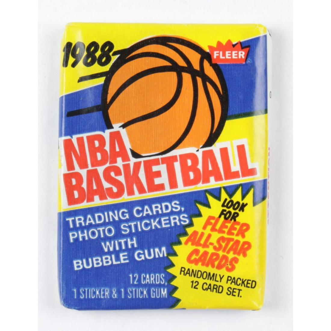 1988 Fleer Basketball Unopened Wax Pack with (12) Cards & (1) Sticker (1 of 2)
