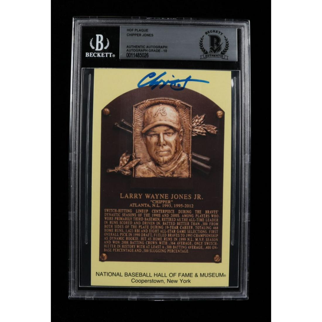 Chipper Jones Signed Hall of Fame Plaque Postcard (BAS) (1 of 2)