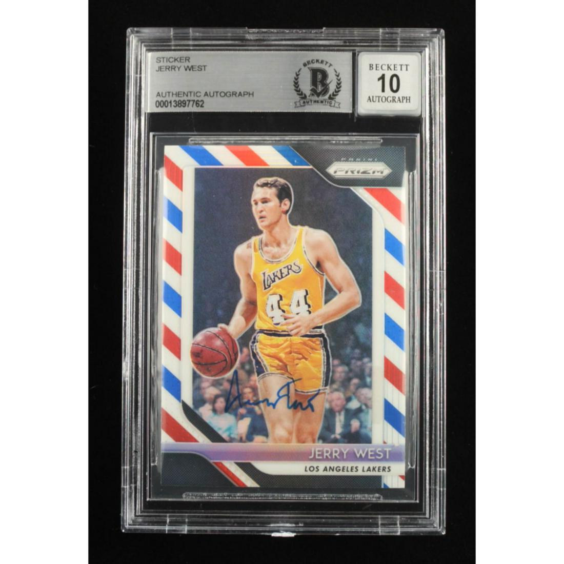 Jerry West Signed 2018-19 Panini Prizm Prizms Red White and Blue #145 (BGS) (1 of 2)