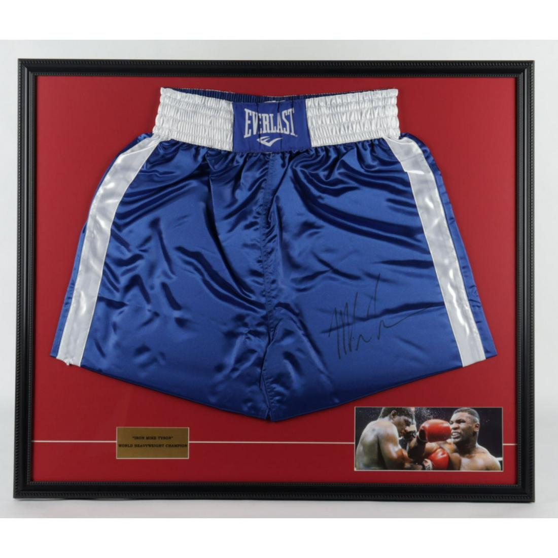 Mike Tyson Signed 28x33 Custom Framed Boxing Trunks Display (PSA COA) (1 of 1)