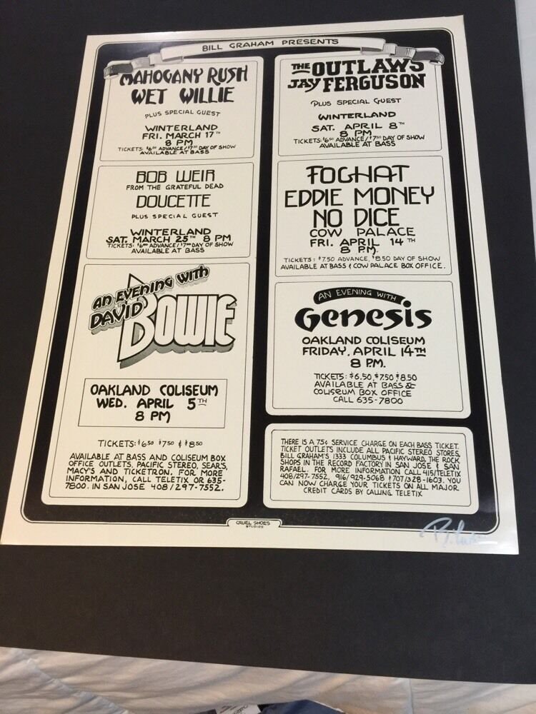 Bill Graham Concert Poster 1978 David Bowie, Foghat, Autographed Randy Tuten (1 of 2)