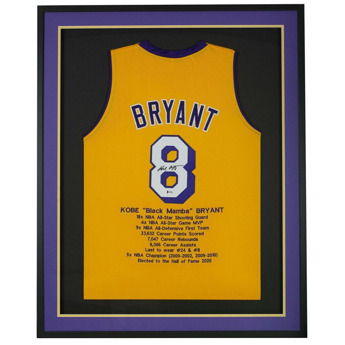 Kobe Bryant Signed Framed Custom Yellow Pro Style Stat Basketball Jersey BAS LOA (1 of 1)