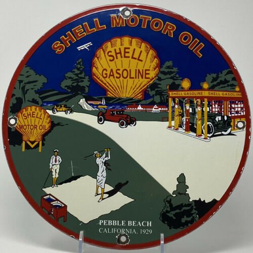 VINTAGE SHELL GASOLINE PORCELAIN SIGN GENERAL STORE GAS STATION MOTOR OIL PUMP (1 of 1)