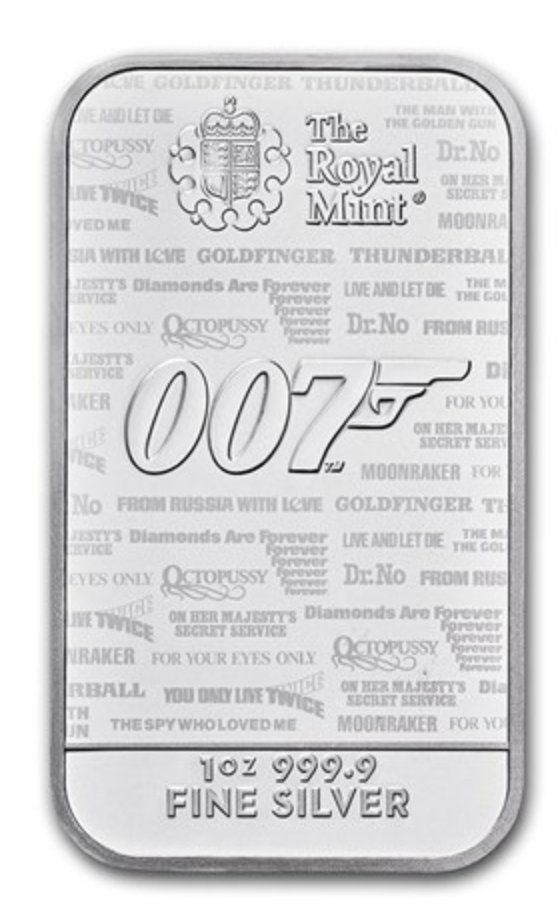2020 ROYAL MINT Rare British 1 OZ 9999 SILVER BAR 007 JAMES BOND NO TIME TO DIE (1 of 1)