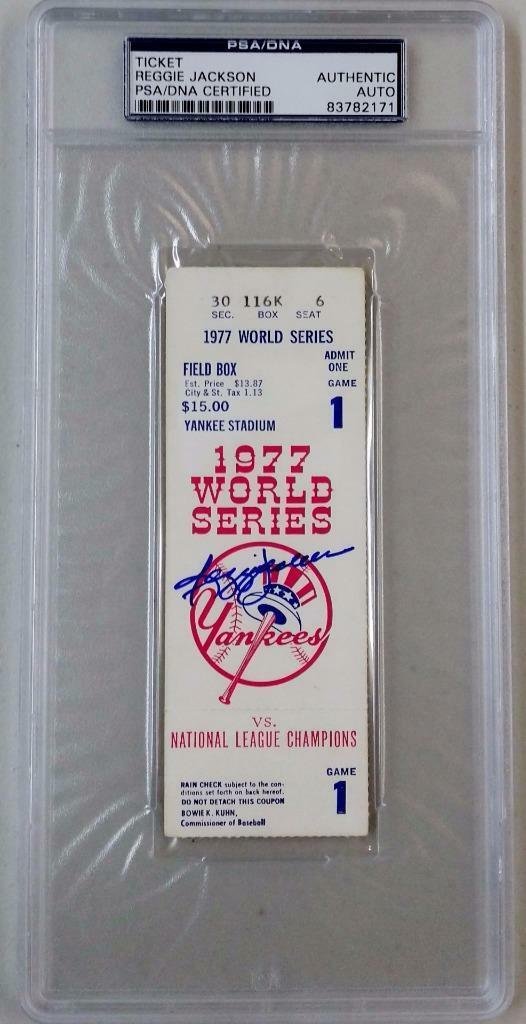 REGGIE JACKSON Signed 1977 World Series WS Game 1 Ticket PSA SLABBED (1 of 2)