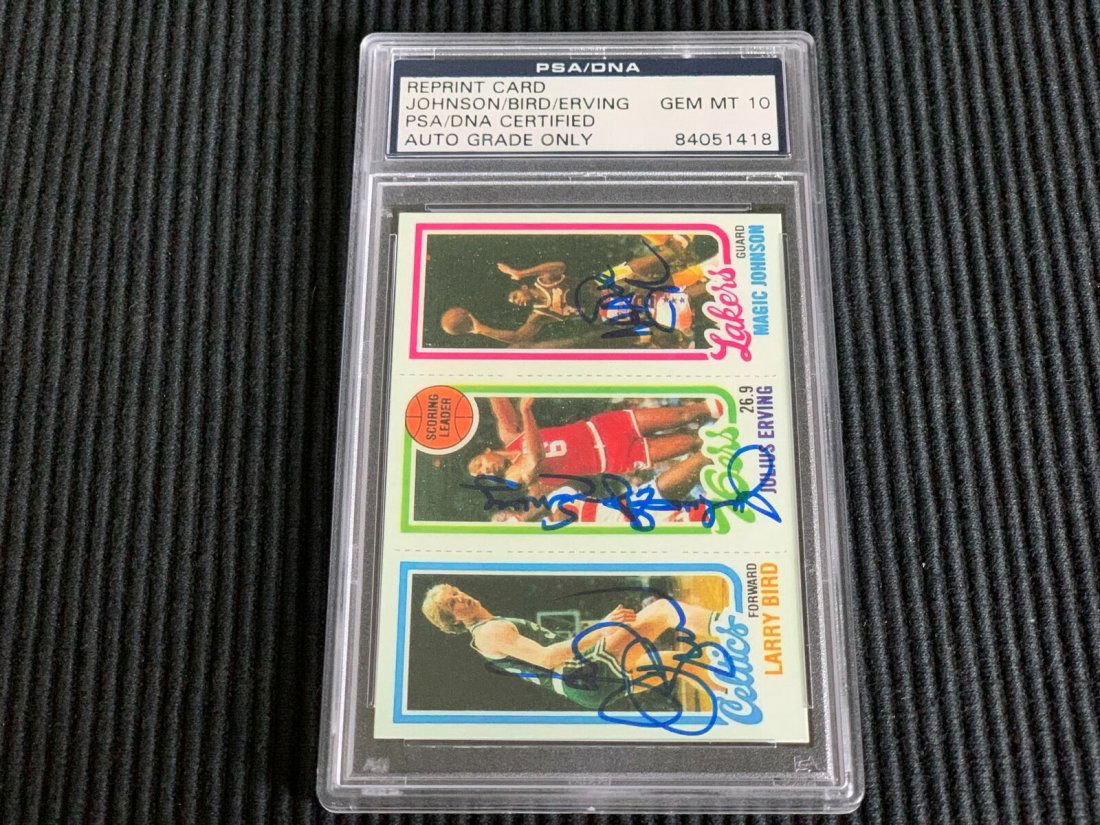 1980 TOPPS REPRINT BIRD/ERVING/ MAGIC PSA SLABBED PSA 10 AUTO (1 of 2)