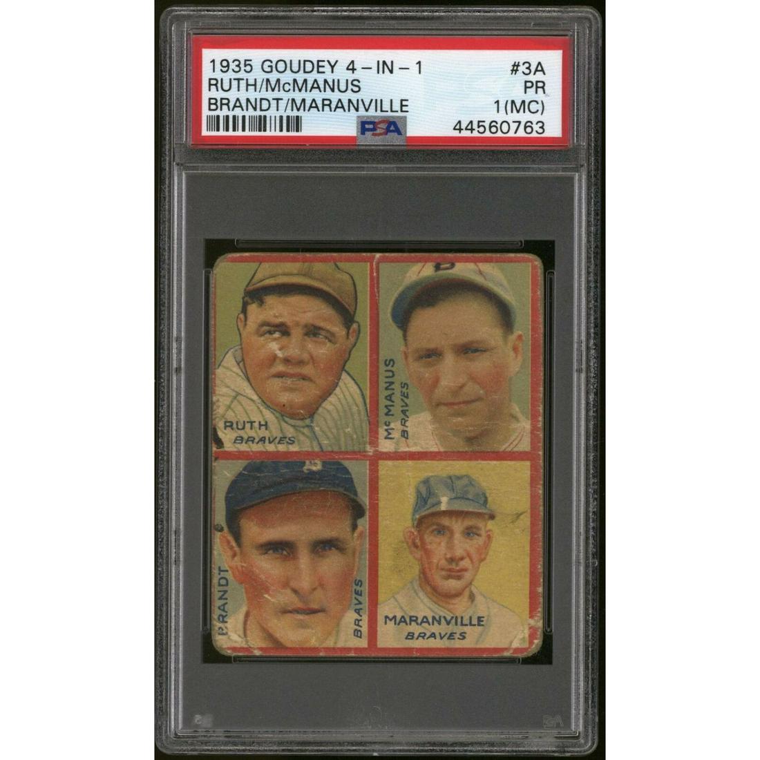 1935 Goudey 4-in-1 Babe Ruth McManus Eddie Brandt Rabbit Maranville PSA 1 (MC) (1 of 2)
